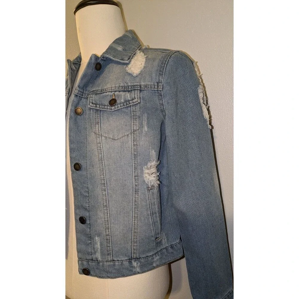 Ci Sono Denim Jacket Womens Small Medium Wash Blue Distressed Jean Trucker OJK90